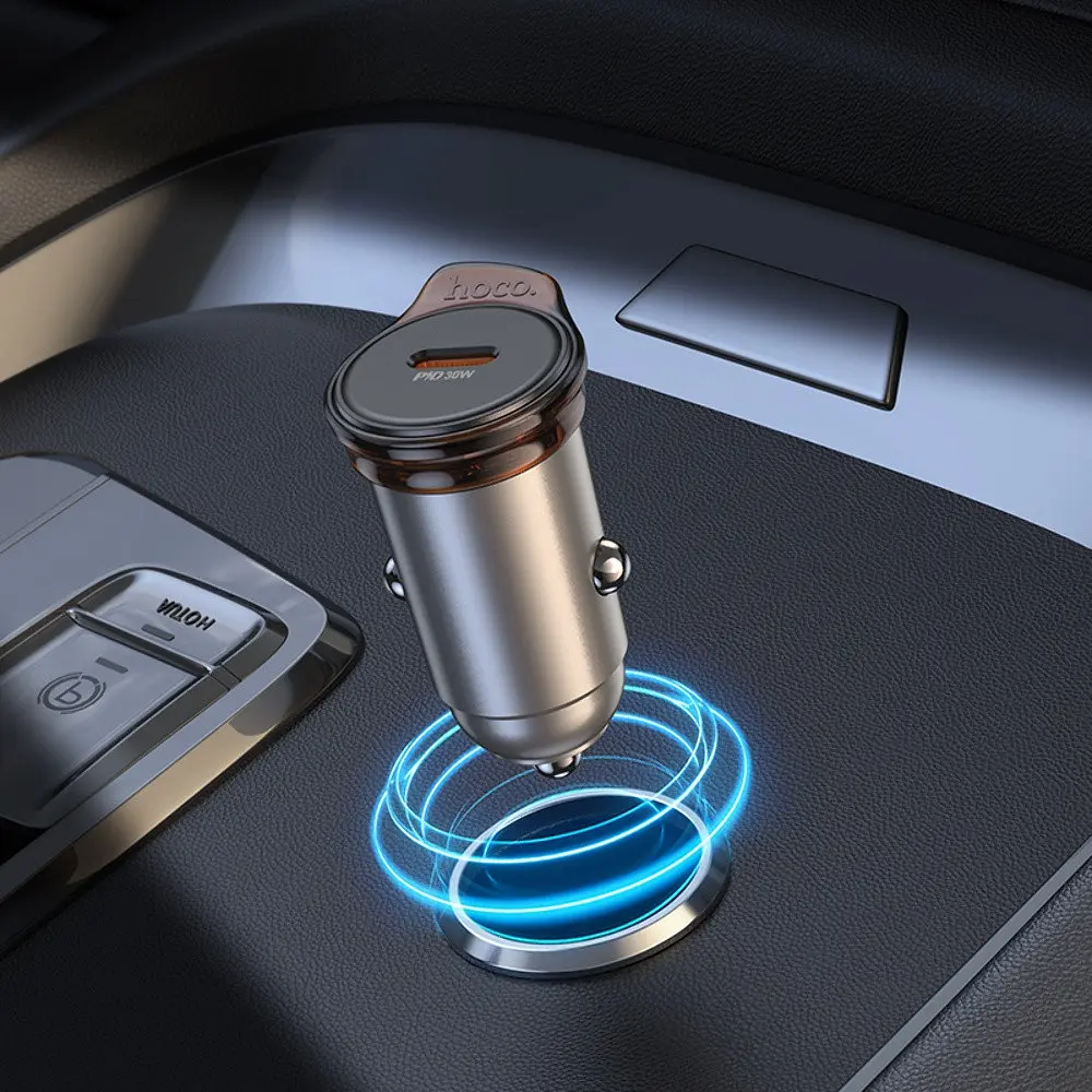 Автомобільний зарядний пристрій Hoco NZ16 Type-C PD 30W metal grey + кабель Type-C to Lightning - фото 7