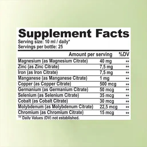 Комплекс  9 МІНЕРАЛІВ + ГЕРМАНІЙ Nano Pure Labs Simply Science Bioavailable mineral complex 9 essentials minerals + Ge 250мл - фото 6