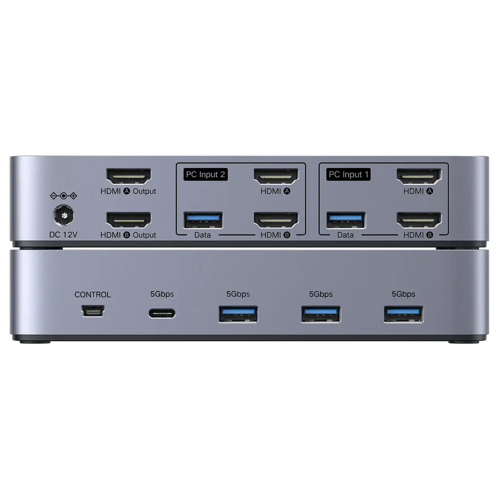 HDMI KVM-перемикач UGREEN AK703 2 ПК і 2 монітори до 8K 60 Гц входи кожного ПК 2 HDMI та USB-A для периферії 3 USB-A та 1 USB-C USB 3.0 до 5 Гбіт/с (85100)