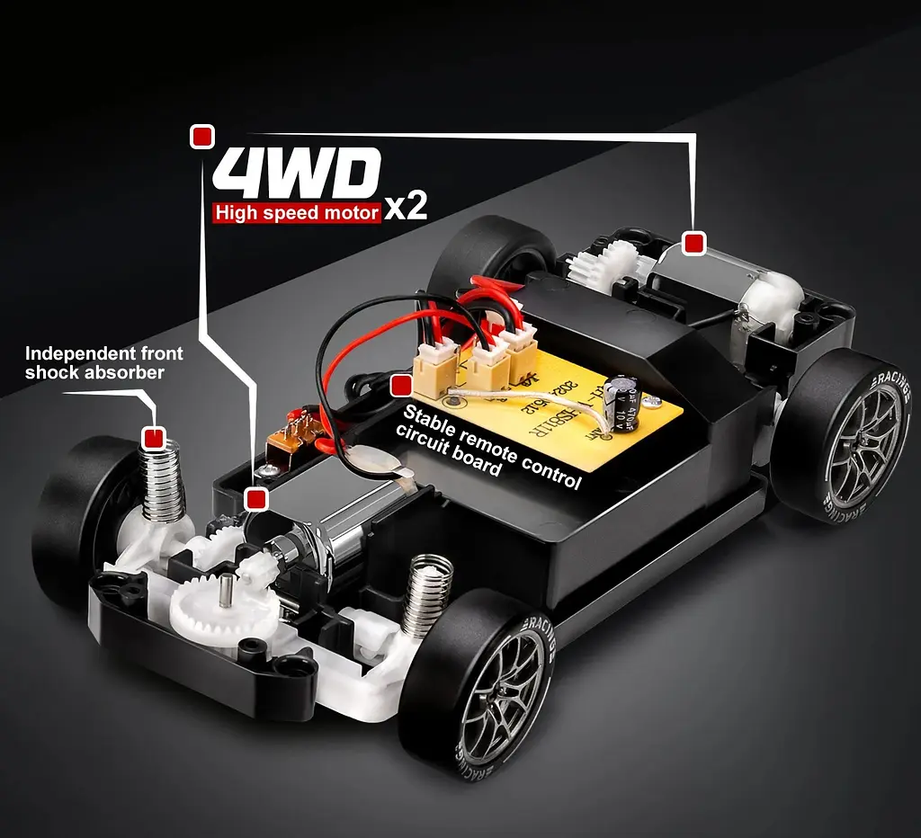 Машинка для дрифта на радіокеруванні Porsche S814 1:24 4WD з LED-ліхтарями (Темно-сірий) - фото 6