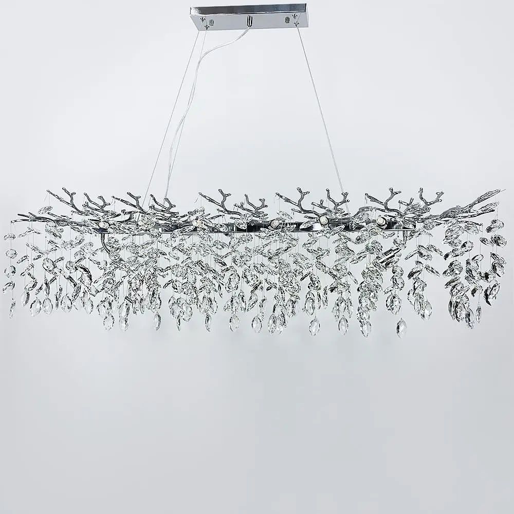 Удлиненная серебряная люстра DIAMINA с хрустальными камнями в корпусе 120 см | Ст. 33007-L1200*400 CH | Line F - фото 7
