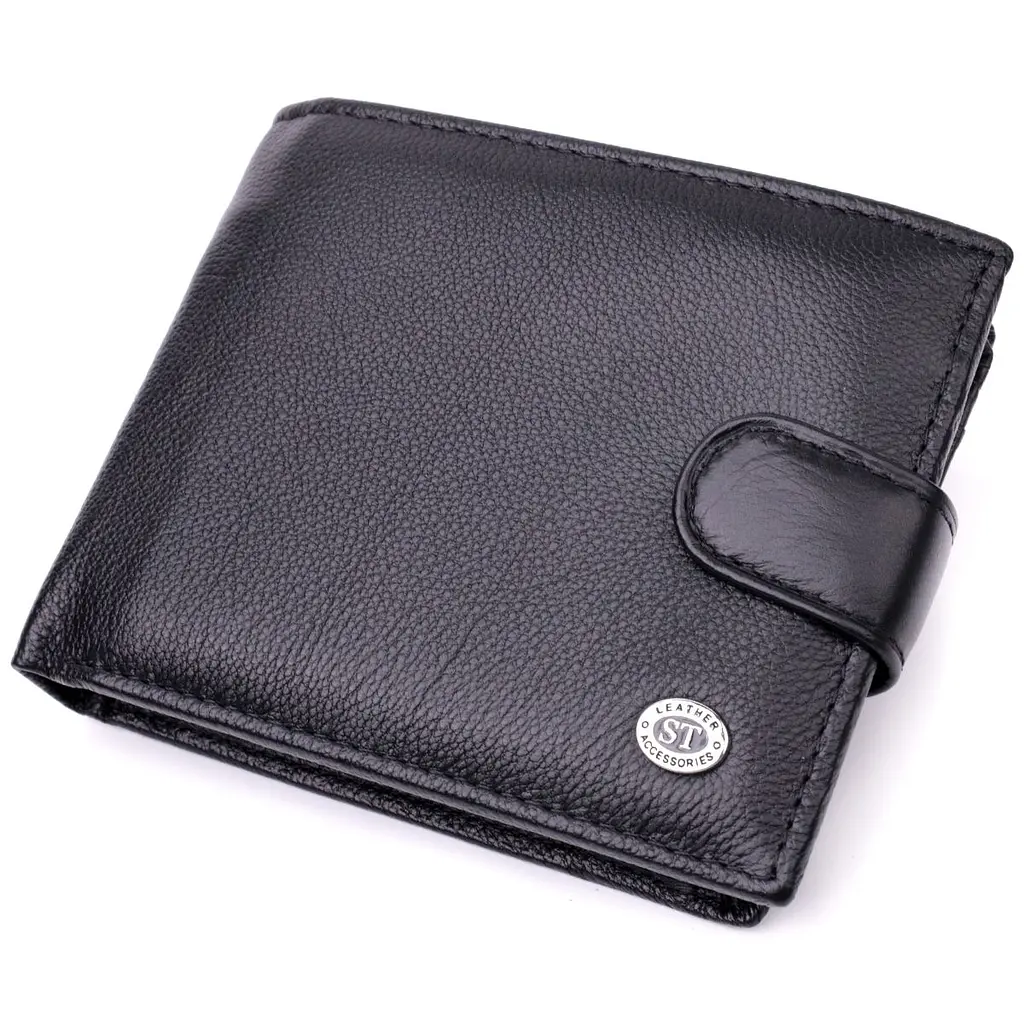 Чоловічий горизонтальний гаманець із натуральної шкіри ST Leather 22466 чорний - фото 11