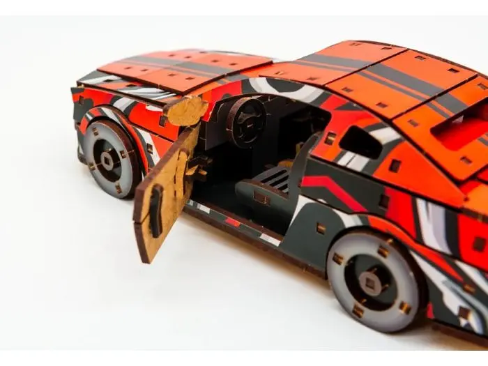Дерев'яний 3D конструктор Muscle car GT, Puzzleоk (Puz-00641), 162 дет. (червона) - фото 2