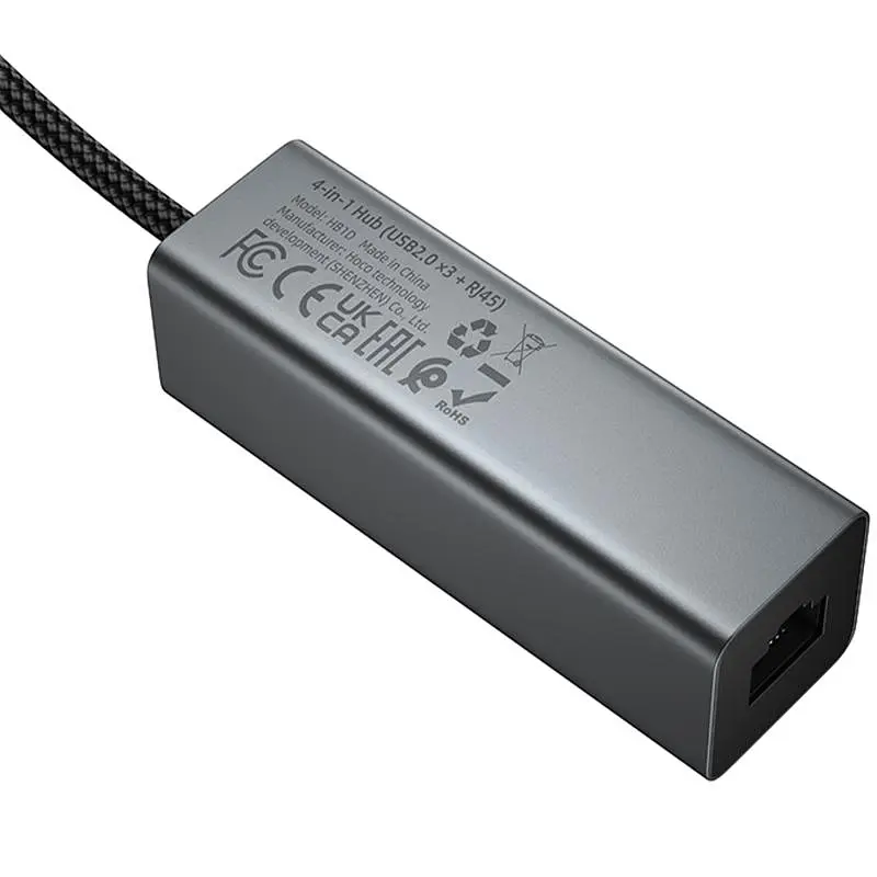 Перехідник HUB Hoco HB1D USB to USB2.0*3+RJ45 Metal gray - фото 3