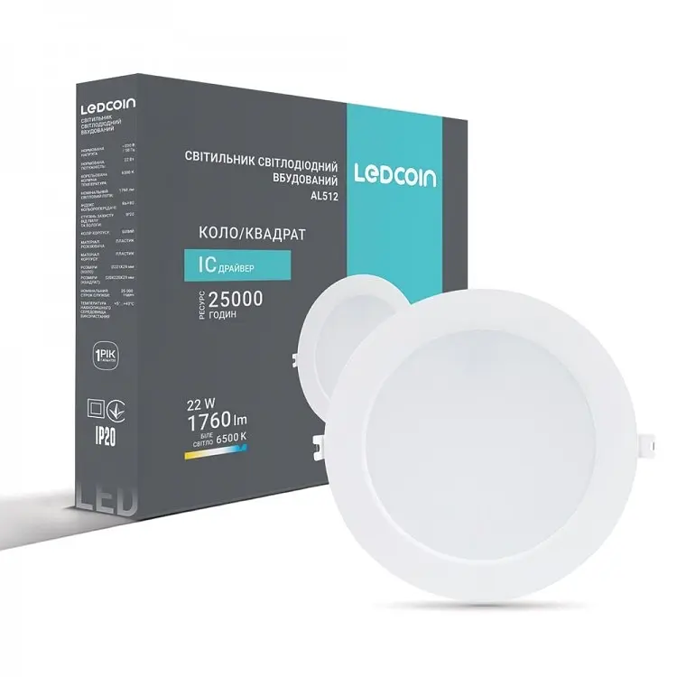 Светильник светодиодный Ledcoin AL512 круг белый 22W 6500K (80336) - фото 2