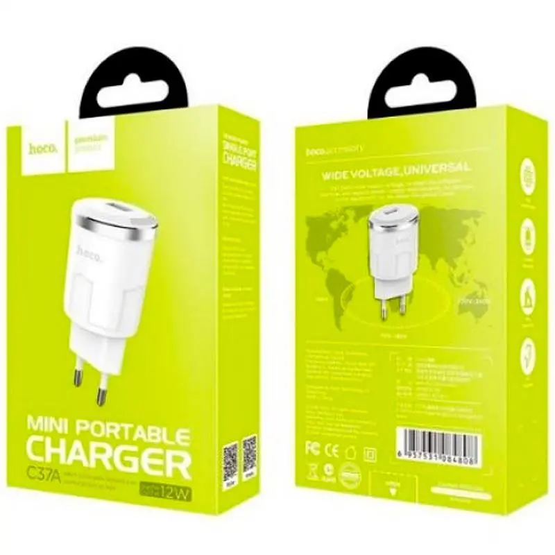 Мережевий зарядний пристрій Hoco 1USB C37A 2.4A White - фото 2