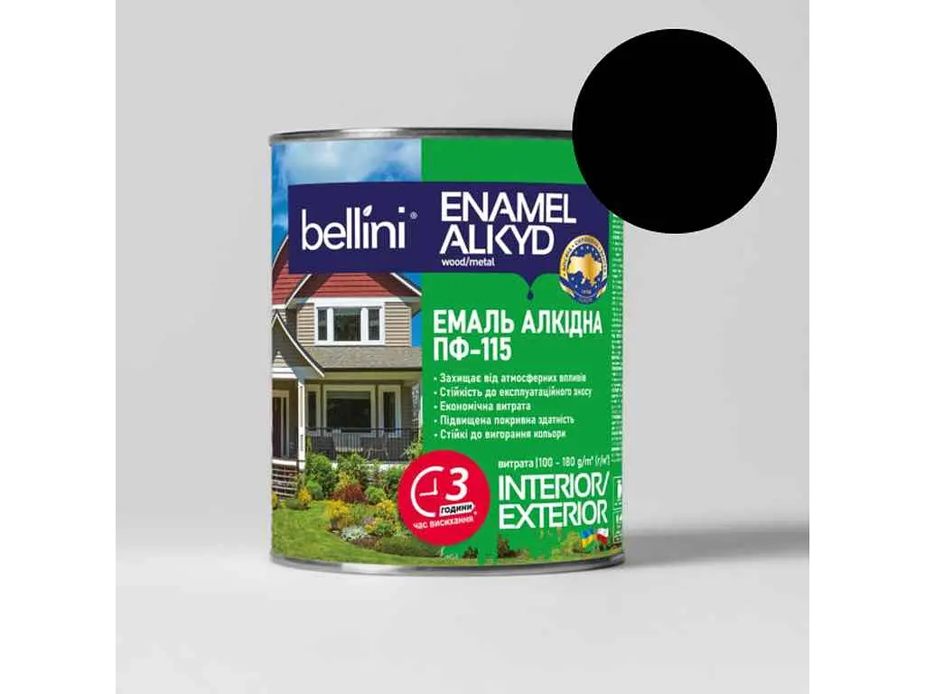 Емаль алкідна ПФ-115 BELLINI Чорний 0.9кг