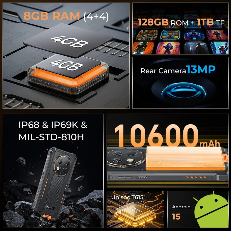 Смартфон Oukitel G1S 6.5"HD+ /4GB/128GB/ T606 /10600mAh /13+5Мп/ IP69K /NFC green - фото 3