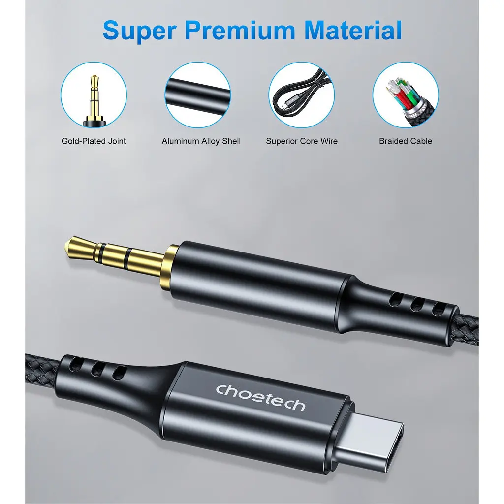 Перехідник USB-C to jack 3.5mm stereo audio (CDLA) 2.0m Choetech (AUX008-BK) - фото 4