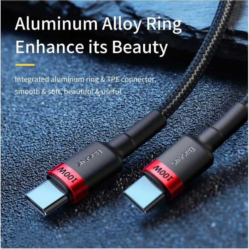Кабель Baseus Cafule Flash Charging Type-C to Type-C PD 2.0 100W (2m) red/black (CATKLF-AL91) - фото 4