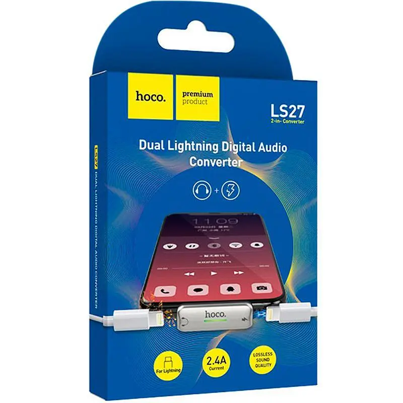 Adapter Hoco LS27 Dual 2in1 Lightning -> 2 Lightning Grey - фото 3