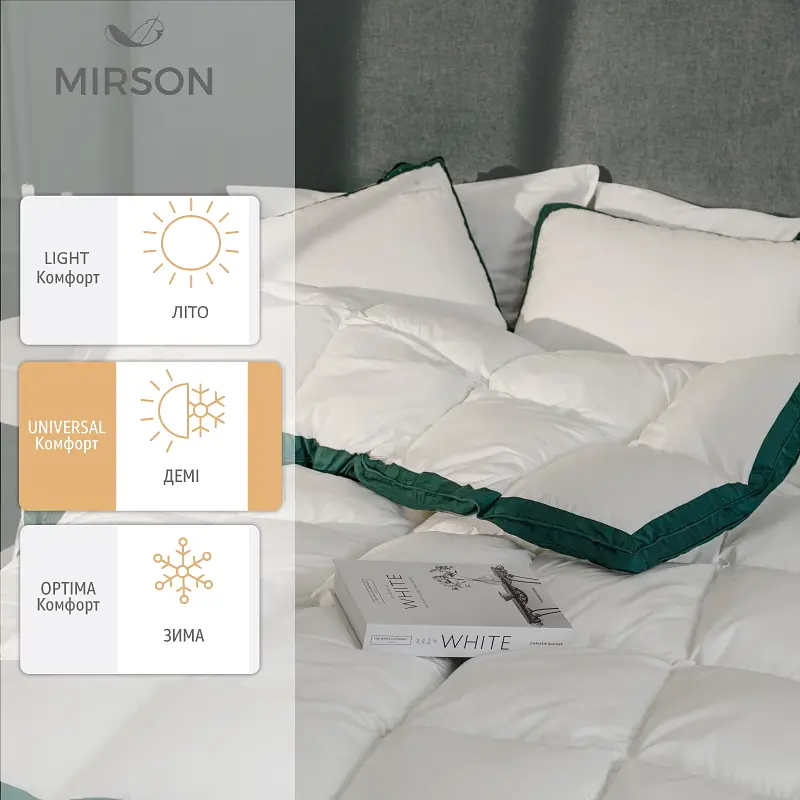 Одеяло MirSon Imperial Satin Luxe, демисезонное, 220х200 см, белое с зеленым кантом - фото 2