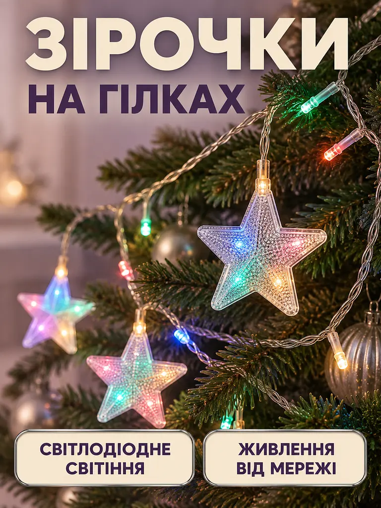 Гірлянда-штора LED Зірочки 3 м різнобарвна від мережі для вікна арки та новорічного декору (52836211) - фото 8