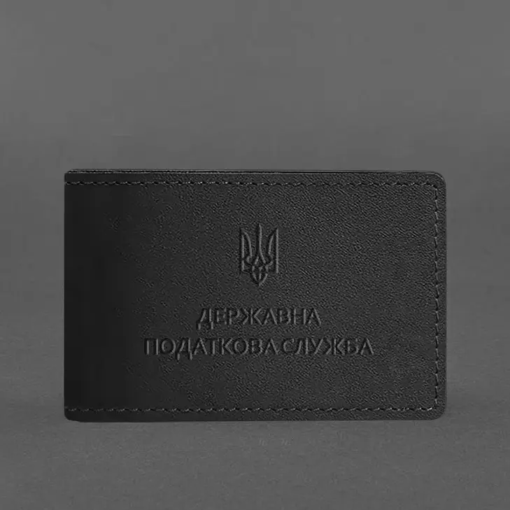 Шкіряна обкладинка на посвідчення Державної податкової служби Чорна - фото 5