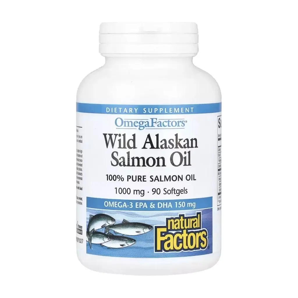 Жирные кислоты Natural Factors Жир дикого аляскинского лосося, 1000 мг, OmegaFactors, Wild Alaskan Sal (NFS-02256)