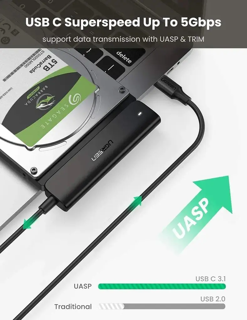 Перехідник Ugreen CM321 USB-C 3.0 to 2.5-Inch SATA Converter 50cm (UGR-70610) - фото 3