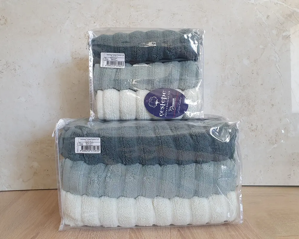 Набір турецьких махрових рушників Cestepe MicroCotton Premium 3 штуки 50x90 + 3 штуки 70х140 Ezgi 6 щільність 600 г/м2 - фото 6