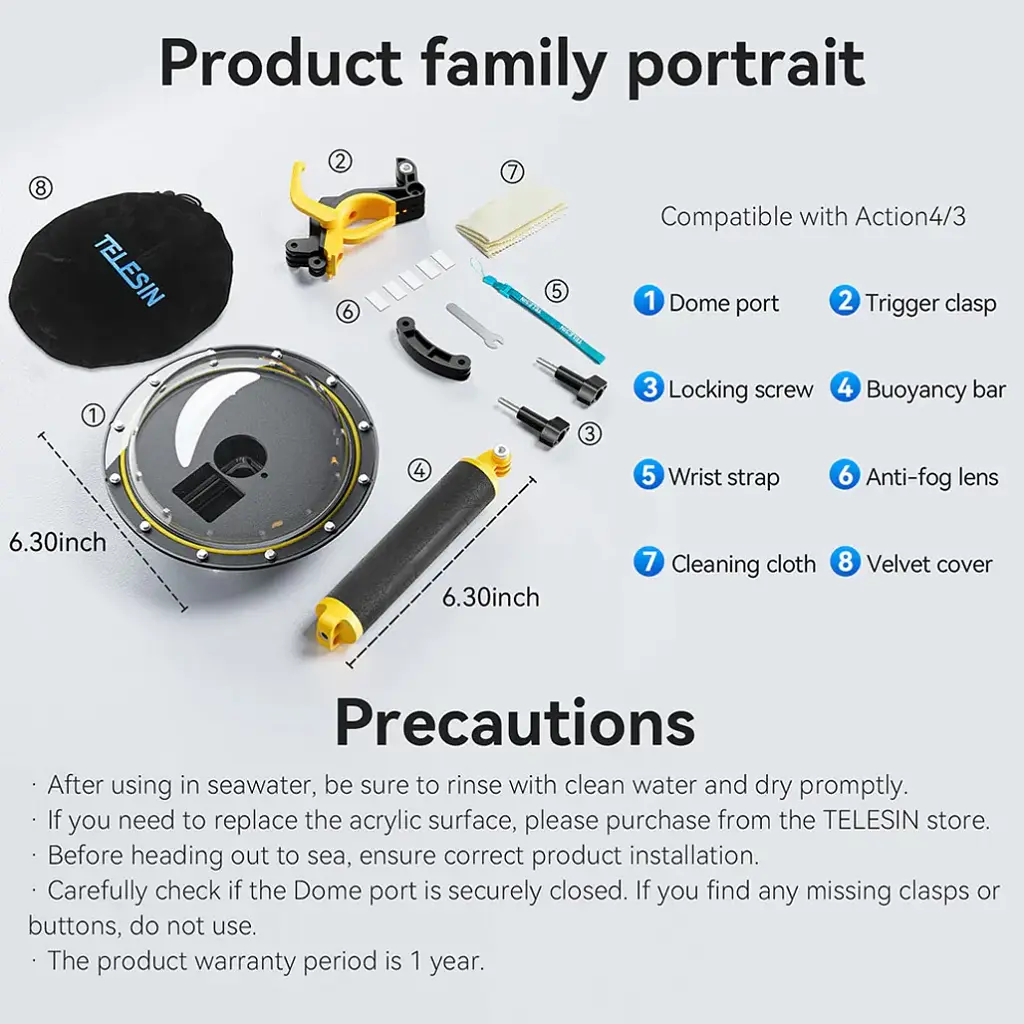 Водонепроникний бокс Telesin Dome Port для DJI Action 3/4/5 (OA-DMP-001) [128333] - фото 11