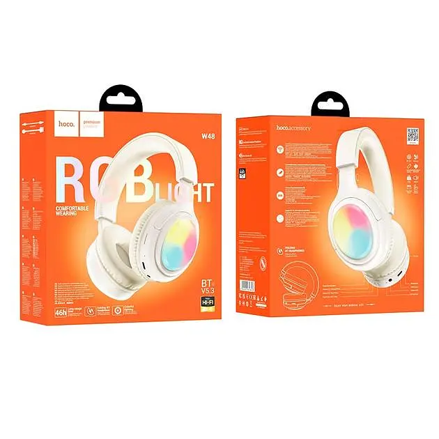 Наушники Hoco Focus BT headphones W48 |BT5.3, AUX/BT/TF, 46h| Milky white - фото 3