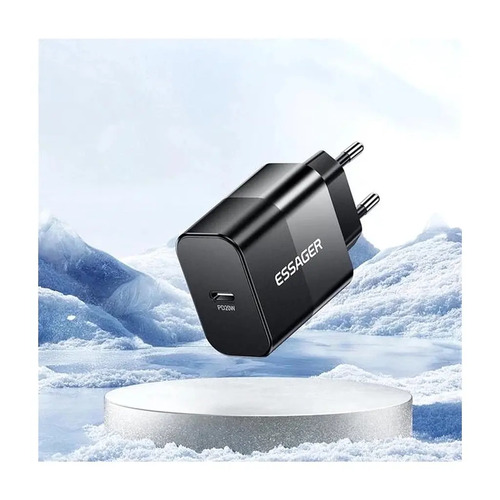 Зарядное устройство Essager USB-C PD20W + cable USB-C to USB-C 60W black (E20JSB1-SYTT1-T) - фото 5