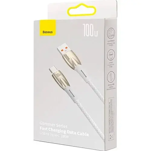 Кабель Baseus Glimmer Series Fast Charging Cable USB to Type-C 100W 1m CADH000402 White - фото 6