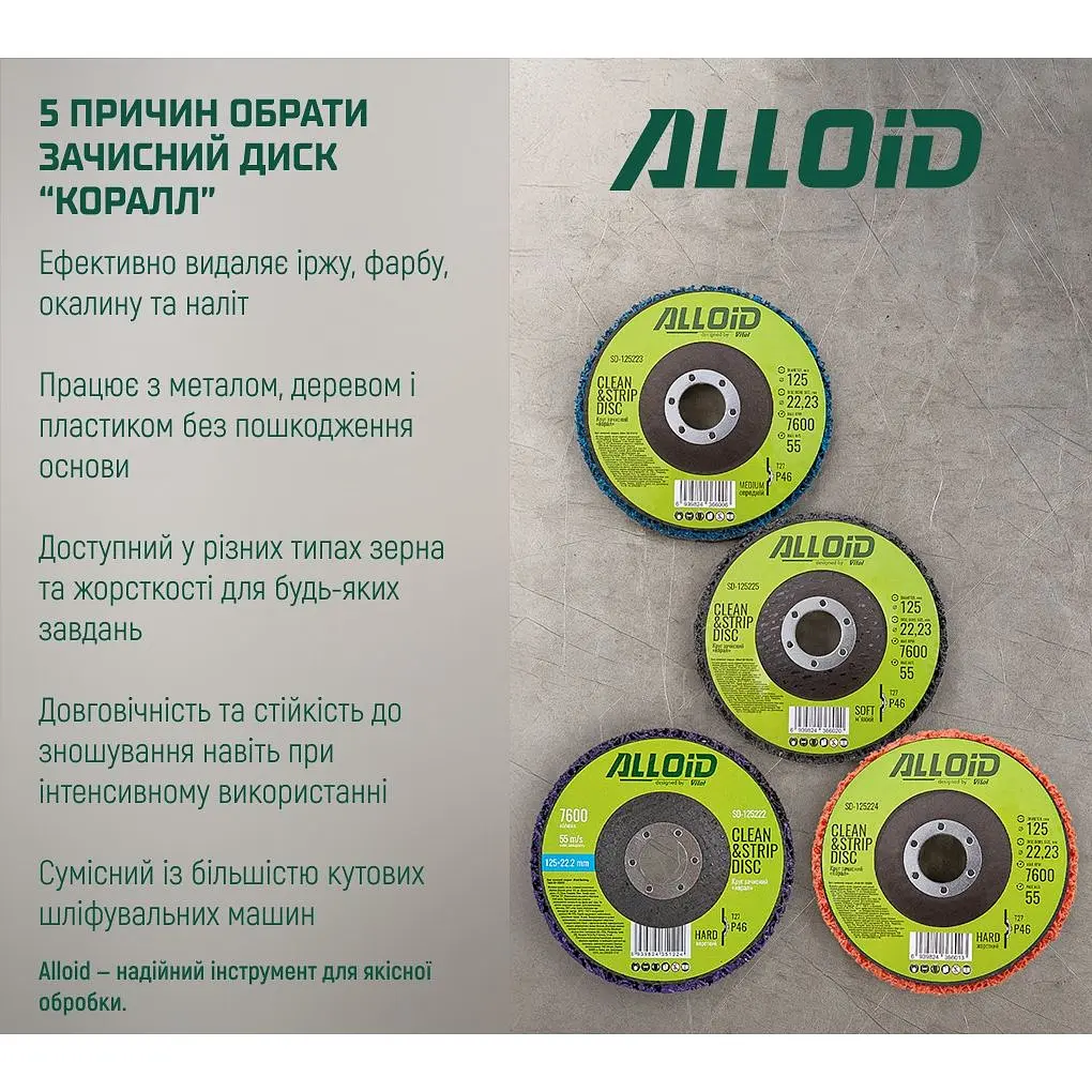 Круг зачисний Alloid Building Tools корал м'який 125х22.2 мм (SD-125225) - фото 7