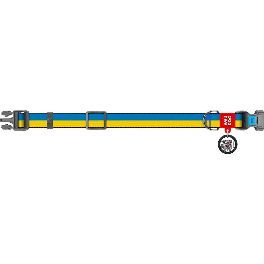 Ошейник для собак Waudog Nylon Colors of freedom, с QR паспортом, пластиковый фастекс, XL, 35-58х2,5 см - фото 2