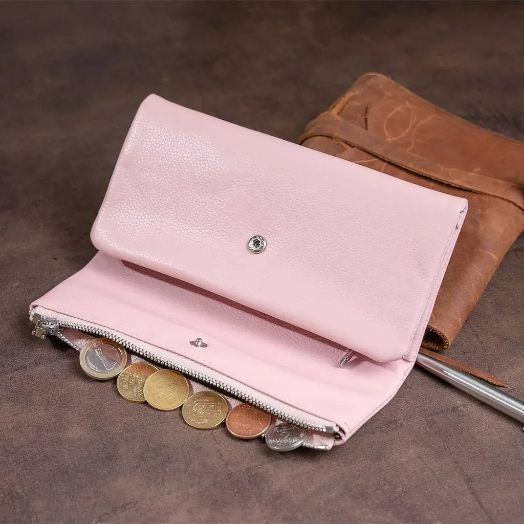 Клатч конверт з кишенею для мобільного жіночий шкіряний ST Leather 19271 рожевий - фото 9