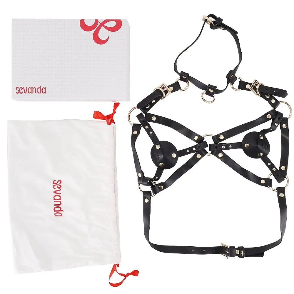 Портупея на грудь LOCKINK SEVANDA Queen Chest Harness with Removable Bra, чорна, зі знімними пестис - фото 8
