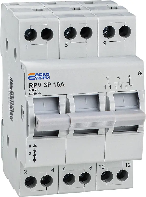 Ручний перемикач вводу (І‑0‑ІІ) 3P 16A RPV АСКО‑УКРЕМ (A0010220007) - фото 2