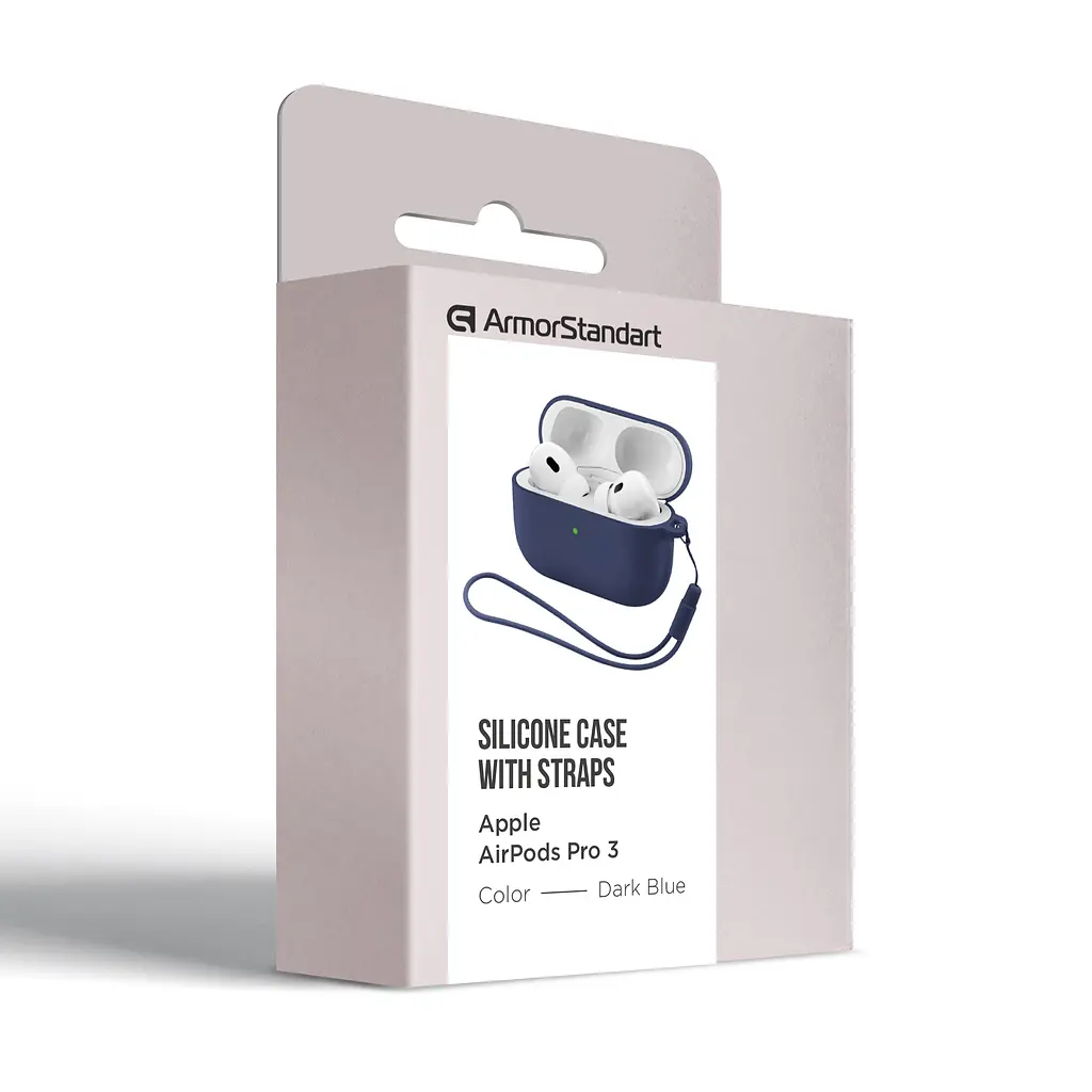 Силіконовий чохол для навушників Apple AirPods Pro 3, Silicone Case with straps, синій, захисний чохол з ремінцем, ультратонкий і легкий, повний захист, з підвіскою, м"який силікон, ArmorStandart (ARM88292) - фото 2