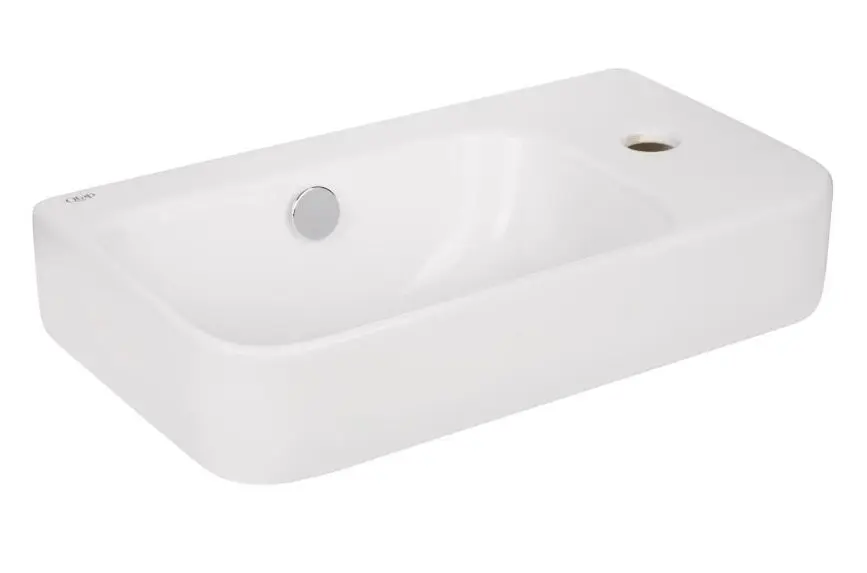 Комплект Qtap Tern: Раковина подвесная прямоугольная правая 450х250х158 мм White + Донный клапан PU02O (QT17115117RWN47328) - фото 3