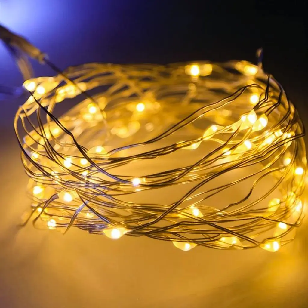 Гірлянда Роса Нитка 50 LED на батарейках 5 м Тепло білий - фото 4