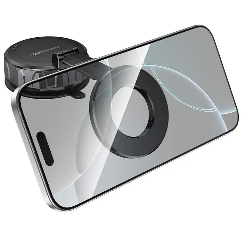 Автотримач Borofone BH140 Gloria Vacuum Suction Magnetic (center console) Black/Metal gray - фото 6