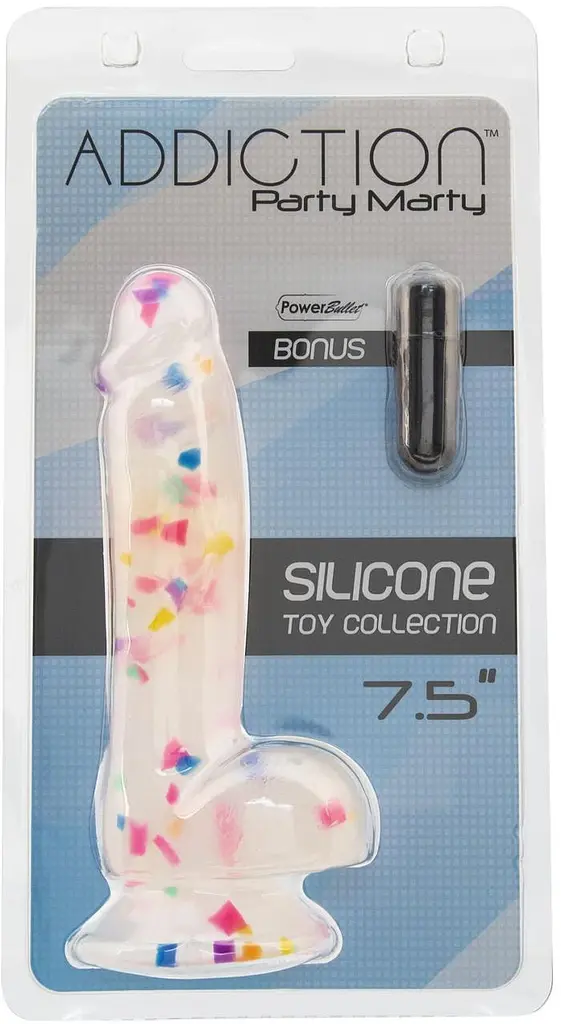 Фаллоимитатор с конфетти Addiction - PARTY MARTY 7.5″ - FROST & CONFETTI, 19 см, силикон - фото 5