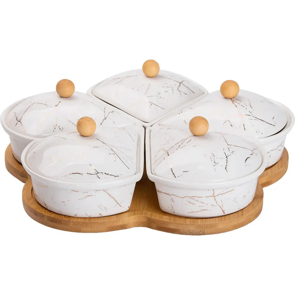 Менажница Yiwu фарфоровая 5 секций на поворотной подставке HP-1217 - фото 2