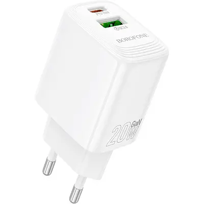 Зарядний пристрій BOROFONE BN27 Fuente 1xUSB-C PD 20 Вт + 1xUSB QC 3.0 білий (6941991120268) - фото 2