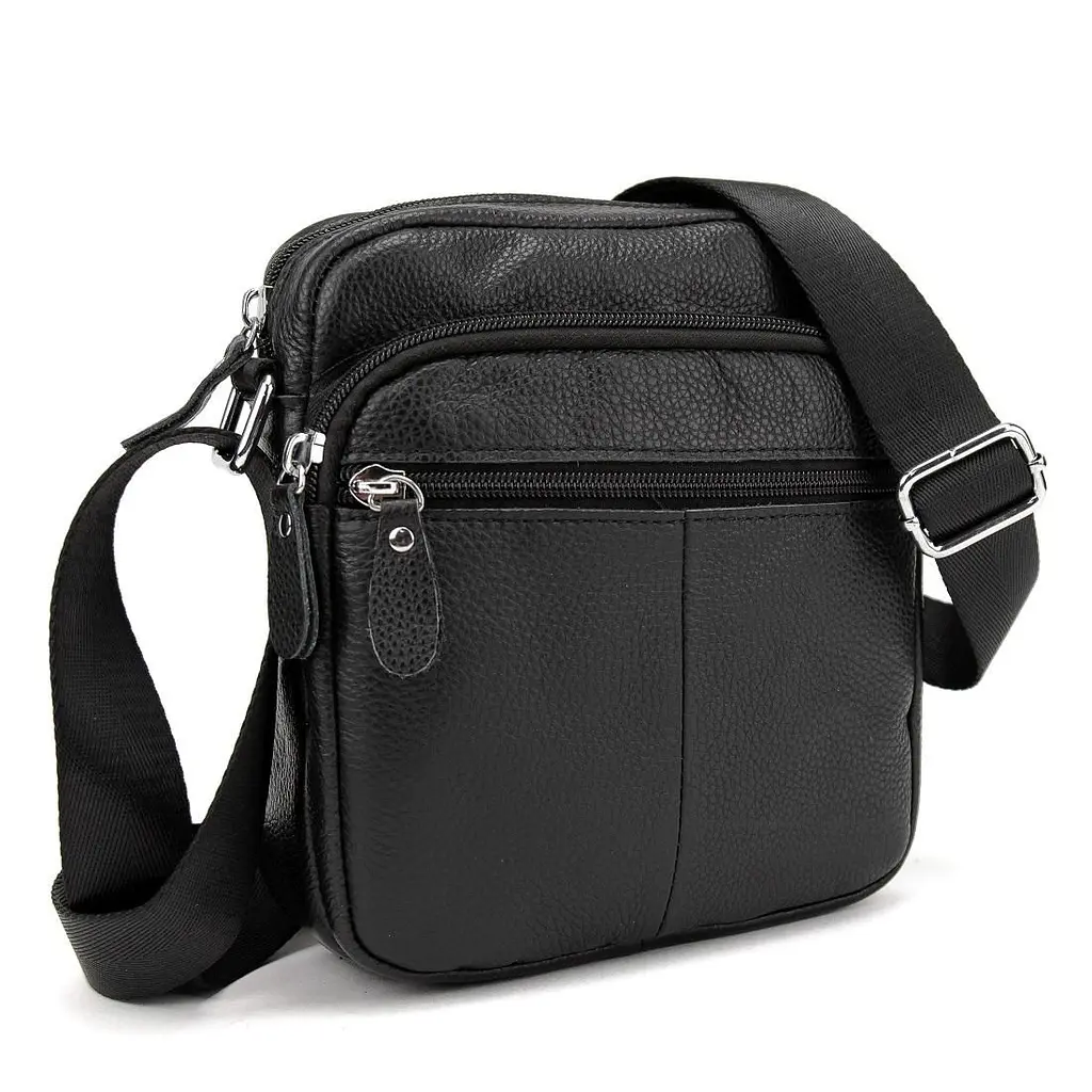 Шкіряний компактний чоловічий месенджер чорний Tiding Bag M56-0080A