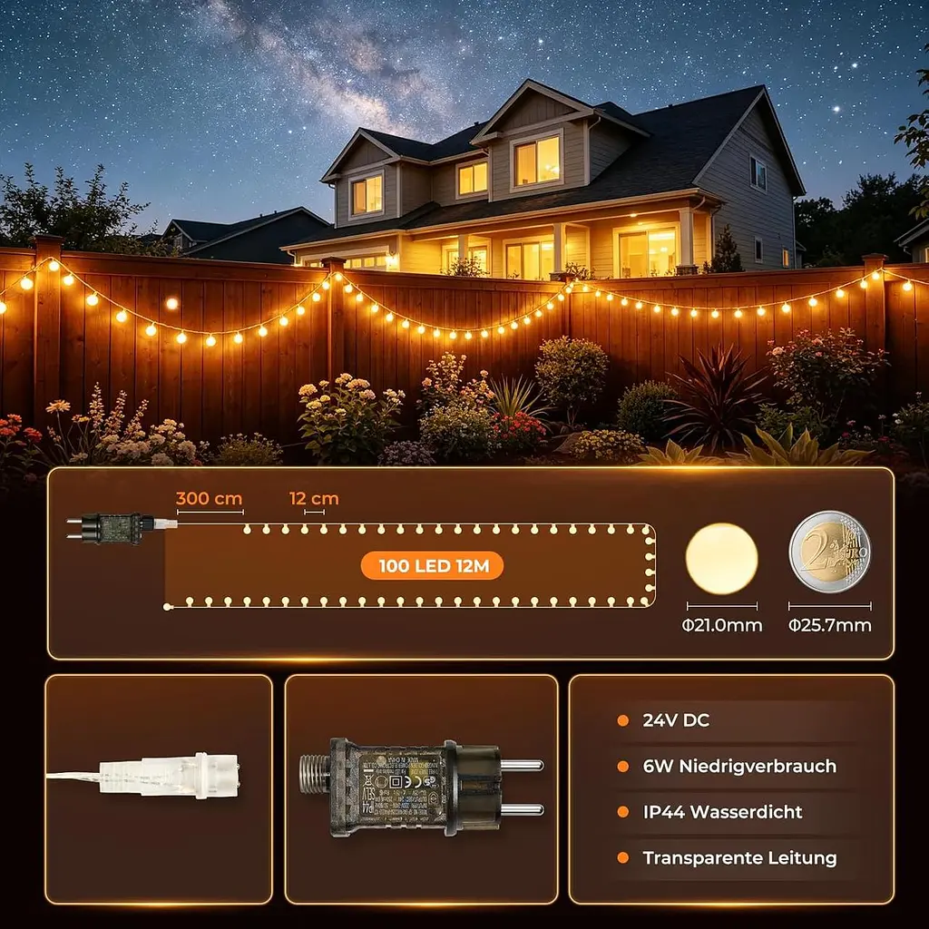 LED гірлянда кульки Kozamas 15 м 100 LED IP44 з пультом дистанційного управління та 8 режимами тепле біле світло (SKU-128) - фото 3