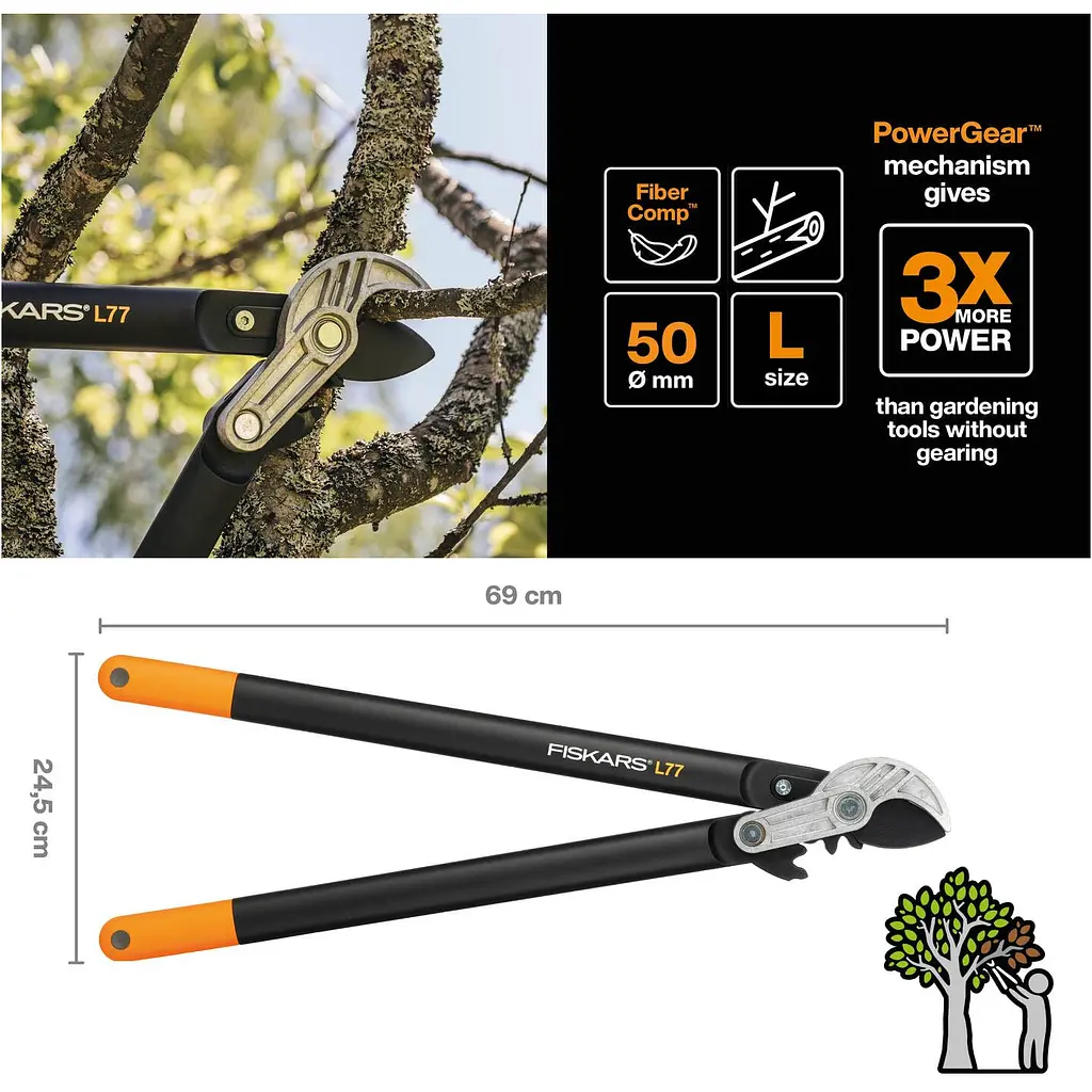 Великий контактний сучкоріз Fiskars PowerGear L77-L (1000583) - фото 2