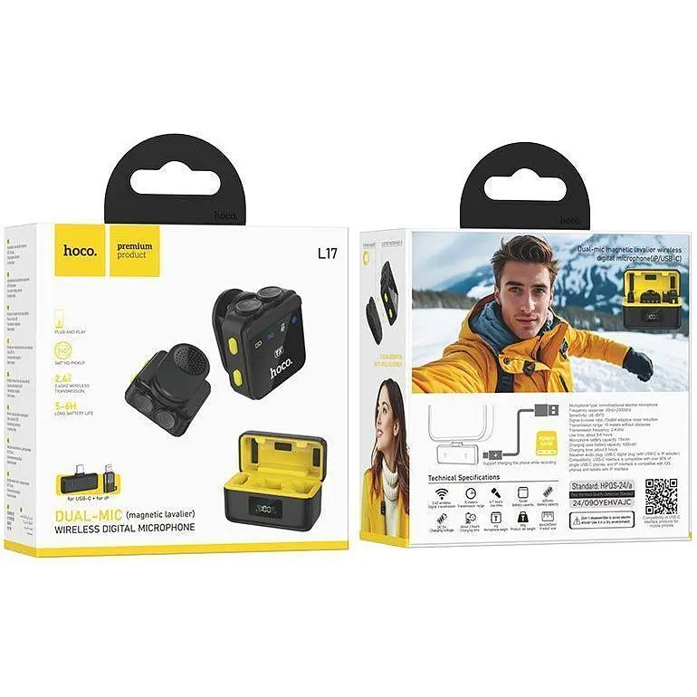 Мікрофонна радіосистема Hoco L17 Lightning/USB-C Black (6942007645997) [158600] - фото 8