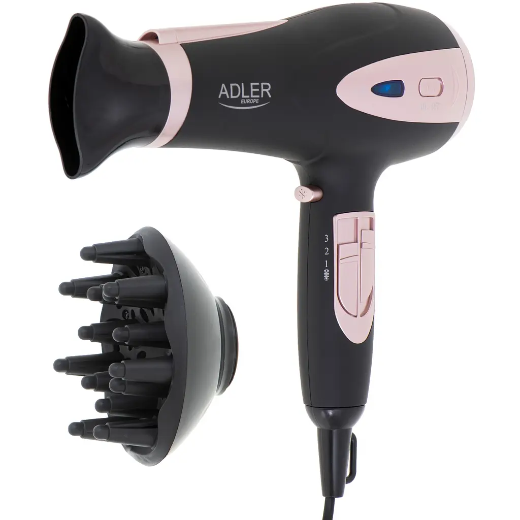 Фен Adler AD 2248 black 2200Вт/ 2 скорости/ холодный обдув/ темп.режимов-3/ ионизация/ насадки - 2 шт. - фото 4