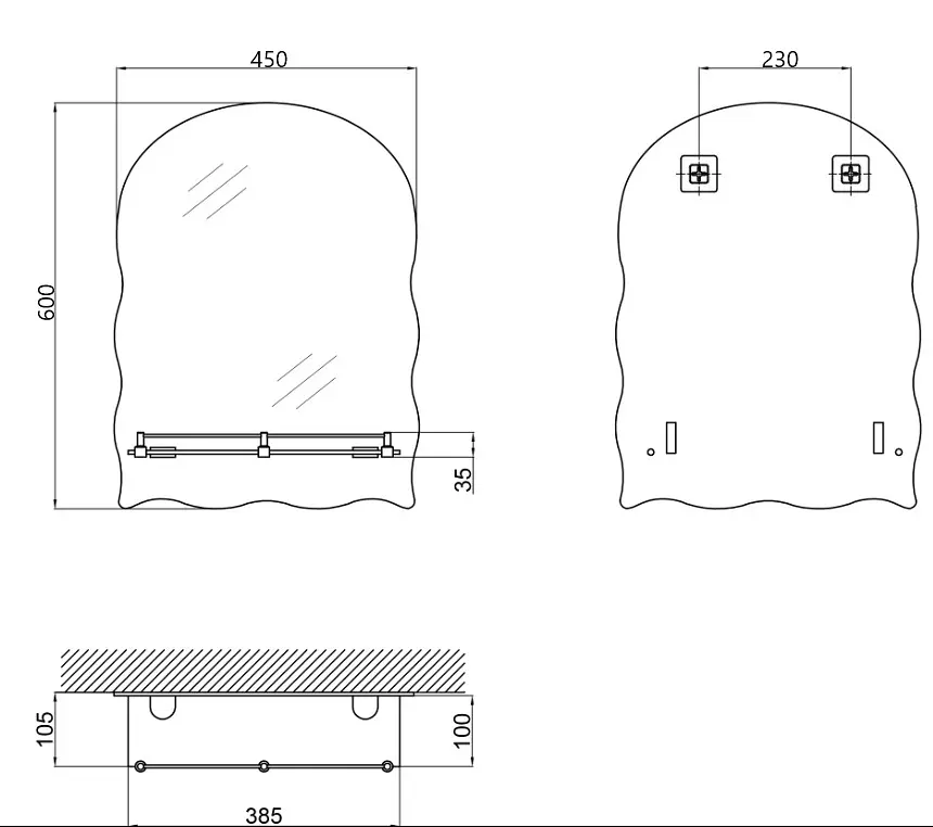 Дзеркало настінне Zerix Mirra MRZ02-450x600x105 прямокутне з дугоподібним верхом ZX5619 - фото 2