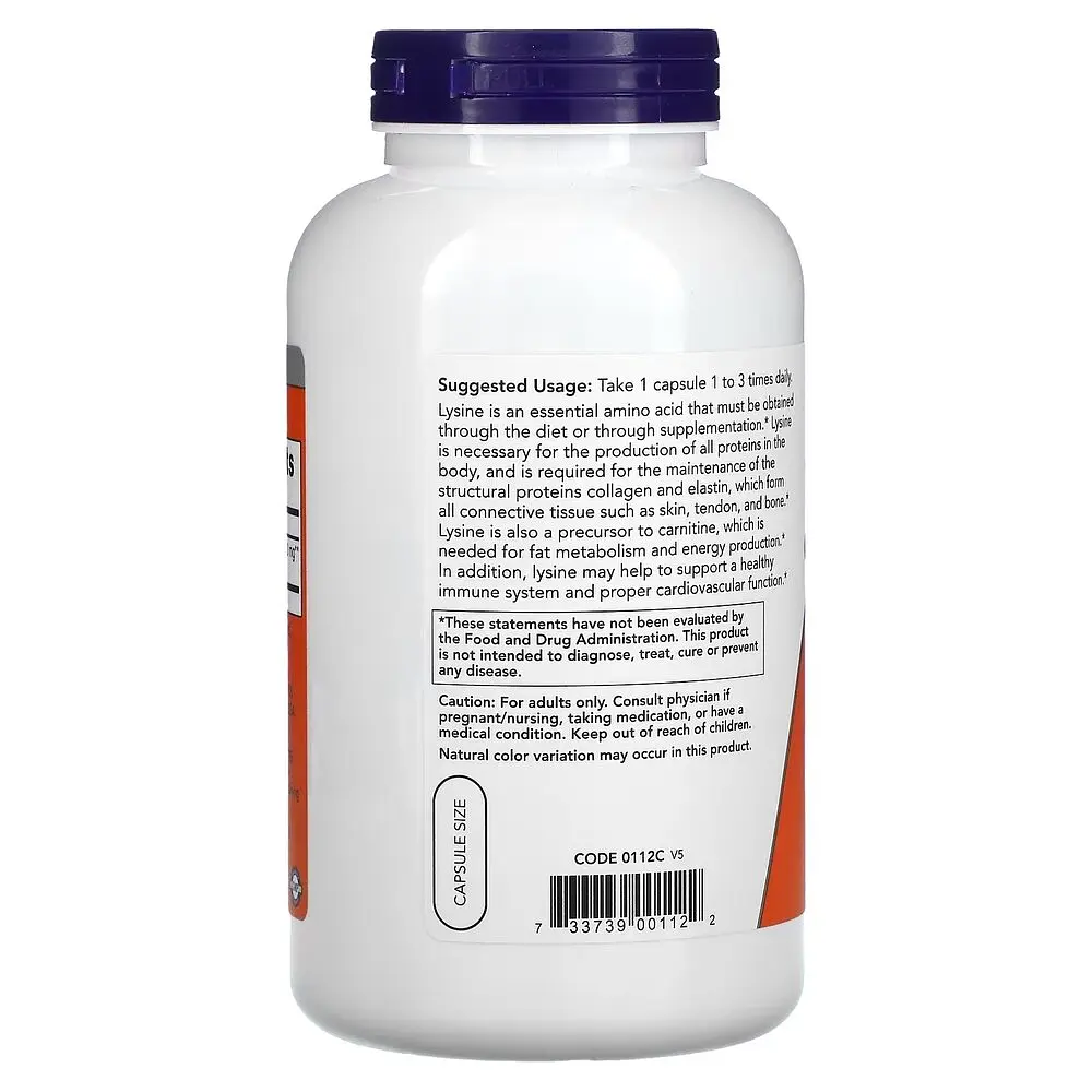 Амінокислота NOW L-Lysine 500 mg, 250 капсул - фото 3