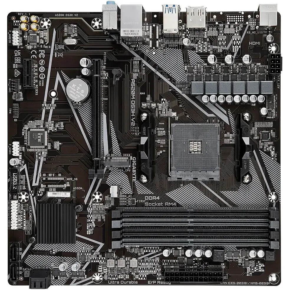 Материнська плата Gigabyte AM4 (A520) A520M DS3H V2, A520, 4xDDR4, Int. 6xUSB3.2/4xUSB2.0, HDMI/DP, MicroATX - фото 4