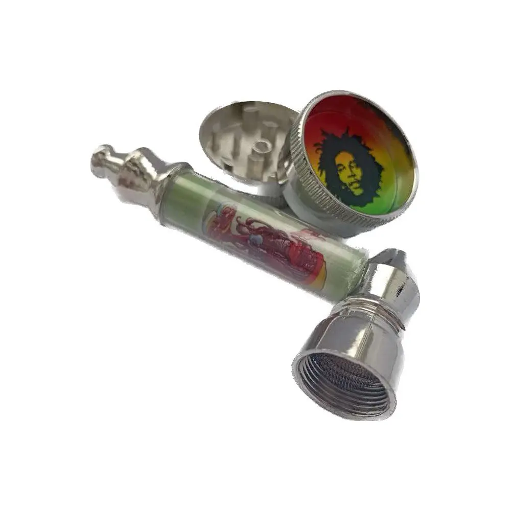 Трубка курительная + гриндер для измельчения табака HL-YD-305 Bob Marley Silver Green (10917) - фото 3