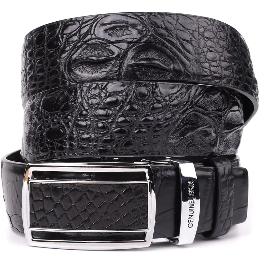 Ремінь-автомат з натуральної шкіри крокодила чорний CROCODILE LEATHER 18239 100 см - фото 4