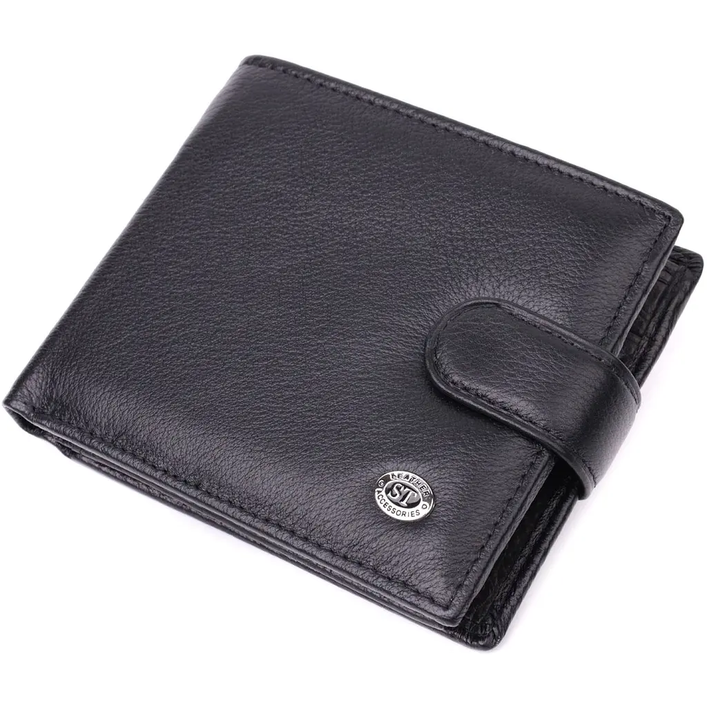 Гаманець чоловічий середнього розміру з натуральної шкіри ST Leather 22473 чорний - фото 5