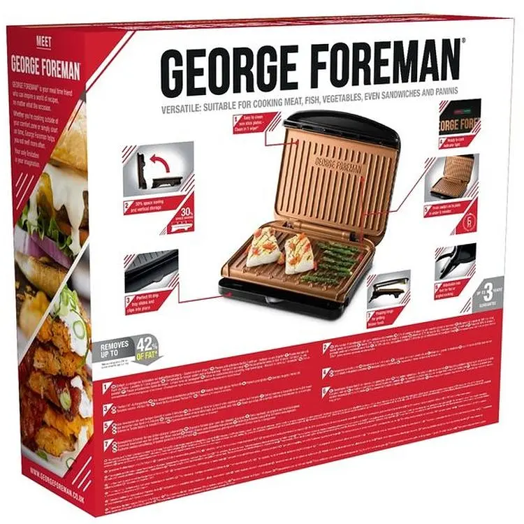 Гриль George Foreman Fit Grill Copper Medium прижимной 1630 Вт черный (25811-56) - фото 3
