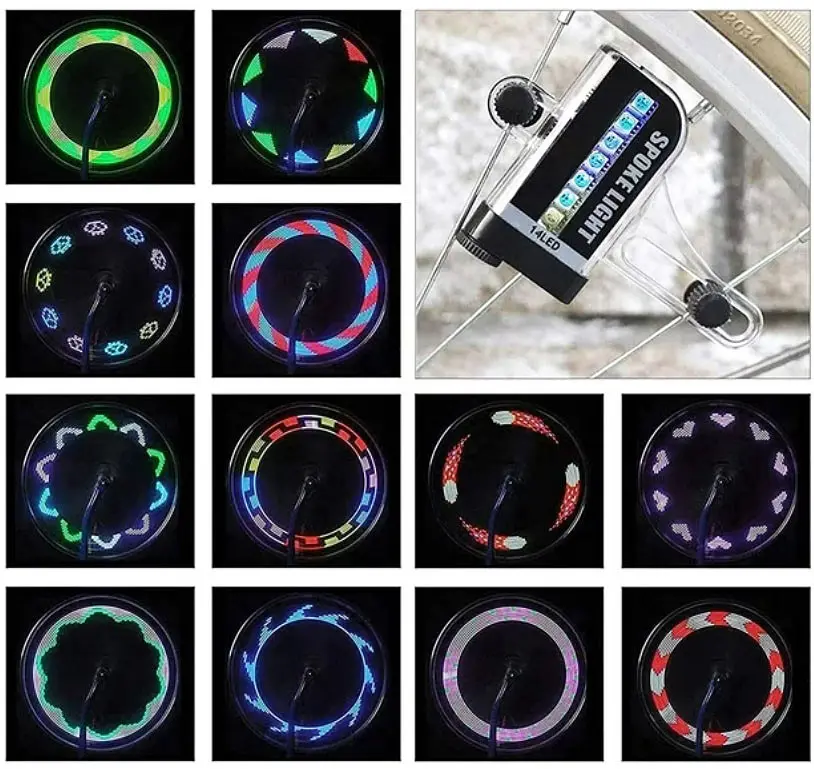 Разноцветная светодиодная вело подсветка колес велосипеда SPOKELIGHT L02 14 RGB LED 30 узоров - фото 4